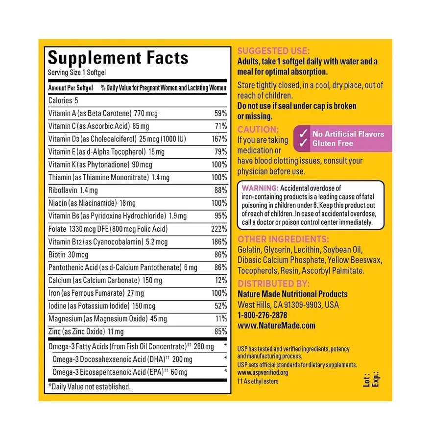 Nature Made - 萊萃美 產前復合維生素 葉酸+DHA 軟膠囊 150粒裝