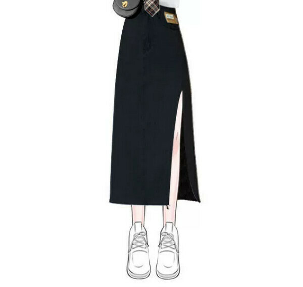 Split denim skirt #Single piece (black) (M-4XL) (Contact customer service to confirm size after placing an order) 