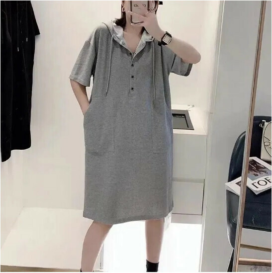 Solid color A-line hooded casual dress [gray] (M-XL size) (contact customer service to confirm size after placing an order)