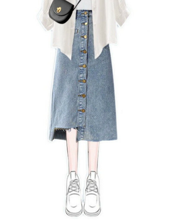 Denim skirt#Single piece (blue) (M-4XL) (Contact customer service to confirm size after placing an order) 
