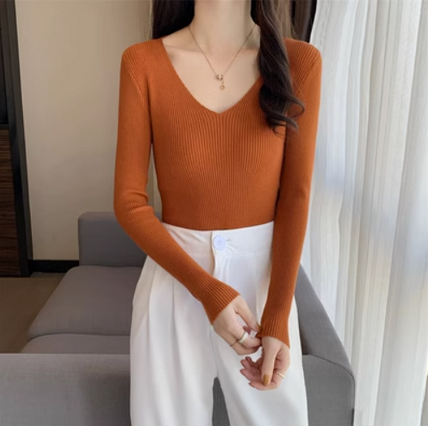 Slim Cropped Solid Knit (Caramel) (Size: One Size)