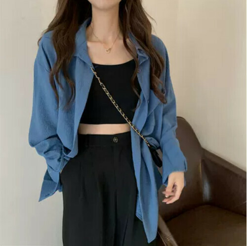 Thin Shirt Jacket Women's Summer Sunscreen Shirt Lining (Dark Blue) [Size: M-XL] [Contact Customer Service to Confirm Shipping Size after Placing an Order]