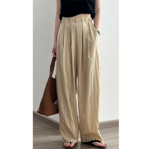 Cotton brocade quick-drying wide-leg pants [beige] [M-L size] [Contact customer service to confirm size after placing an order]