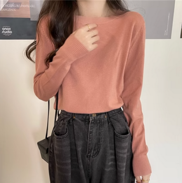 Knitwear women's underwear with long sleeves loose and thin (pink) ( Size: one size)