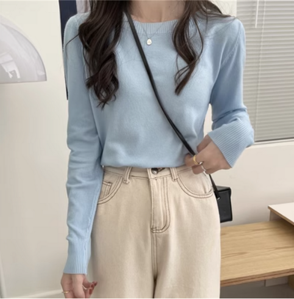 Knitwear women's underwear with long sleeves loose and thin (light blue) (size: one size)