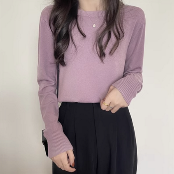 Knitwear women's underwear with long sleeves loose and thin gentle wind (pink purple) ( Size: one size)