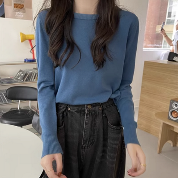 Knitwear women's underwear with long sleeves loose and thin gentle wind (gray blue) ( Size: one size)