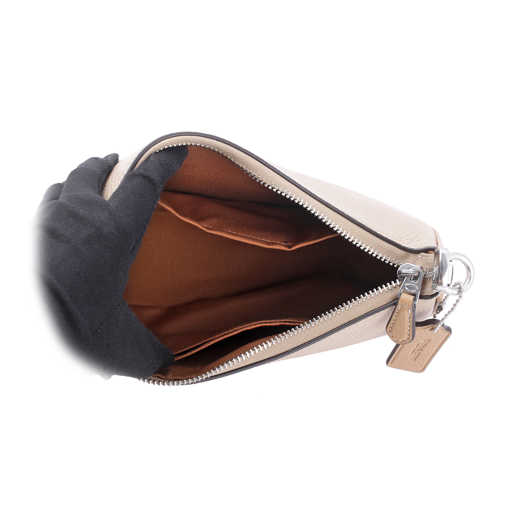 【COACH】Teri 銀字荔枝皮革撞色二用包(白色/沙色) CA173 SVVFQ