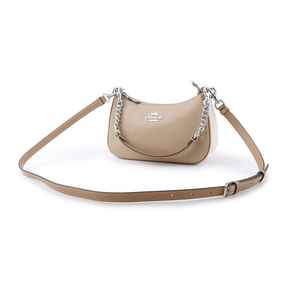 【COACH】Teri 銀字荔枝皮革撞色二用包(白色/沙色) CA173 SVVFQ