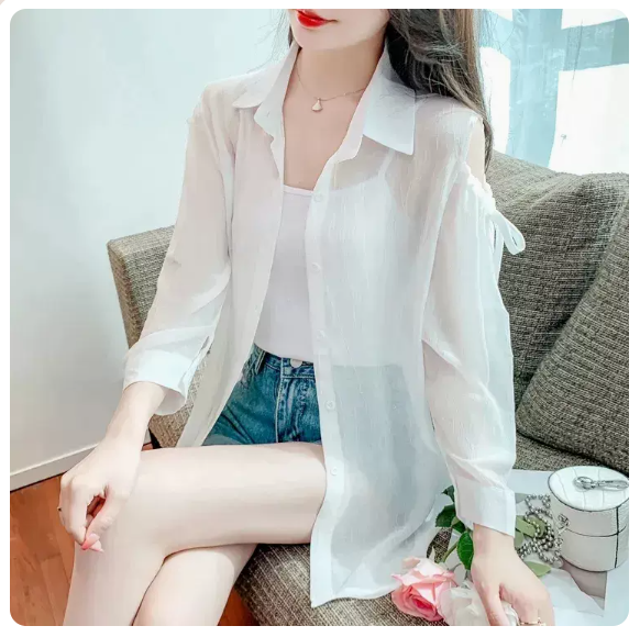 Off-the-shoulder long-sleeved chiffon shirt (white size: S-3XL) (please contact customer service to confirm the shipping size after placing an order)