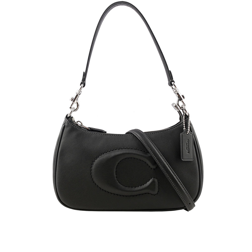 【COACH】Teri 銀釦縫線標誌平滑皮革二用包