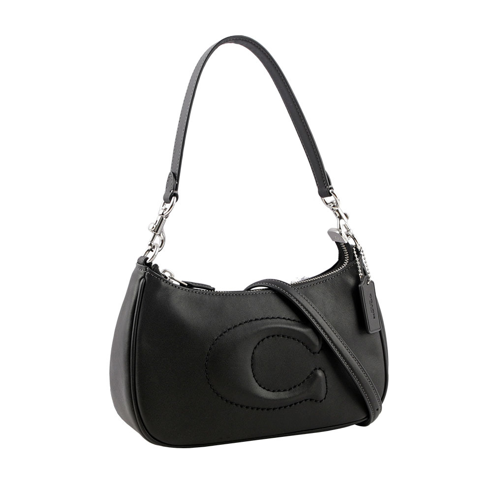 【COACH】Teri 銀釦縫線標誌平滑皮革二用包(黑色) CR099 SVBK