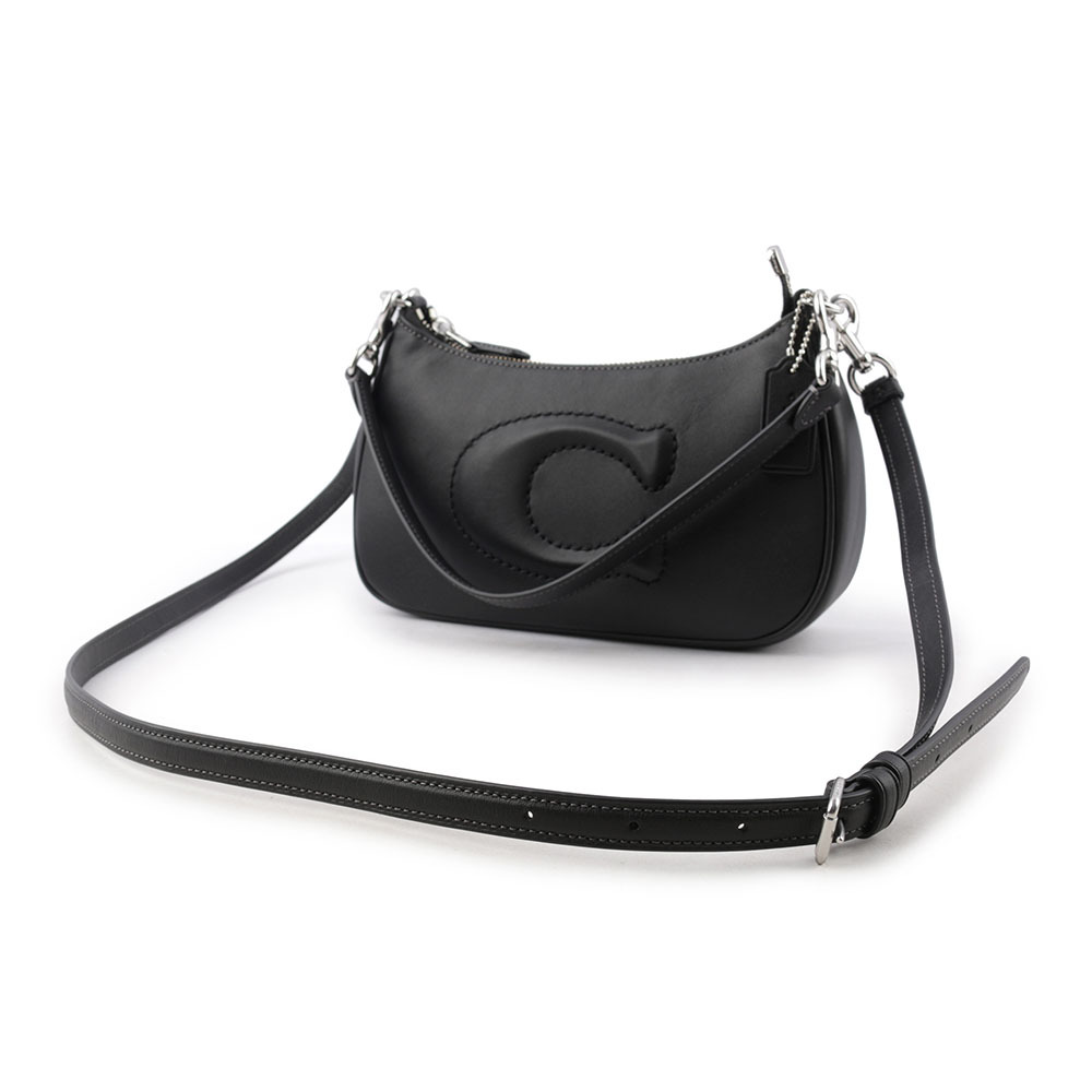 【COACH】Teri 銀釦縫線標誌平滑皮革二用包(黑色) CR099 SVBK