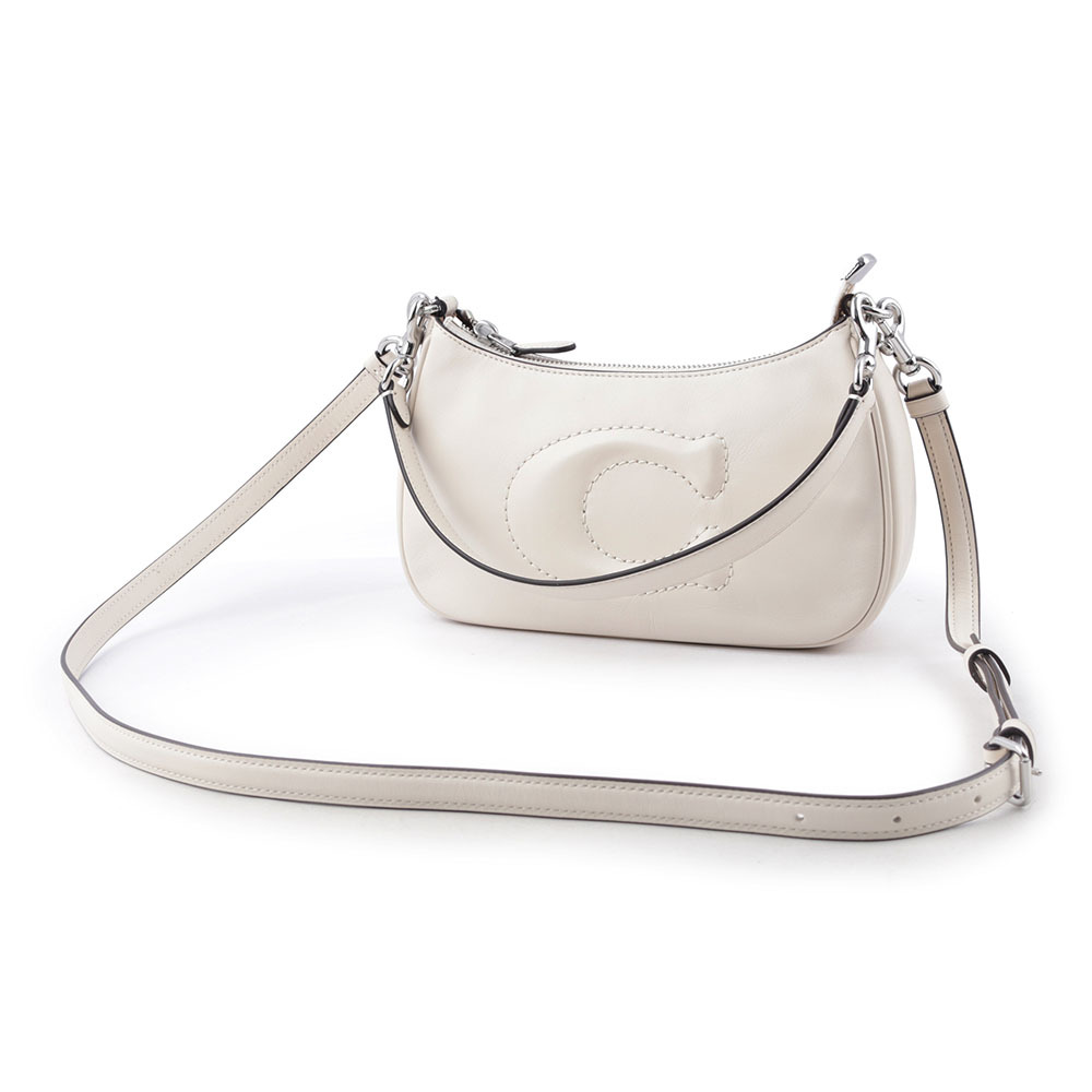 【COACH】Teri 銀釦縫線標誌平滑皮革二用包(白色) CR099 SVHA