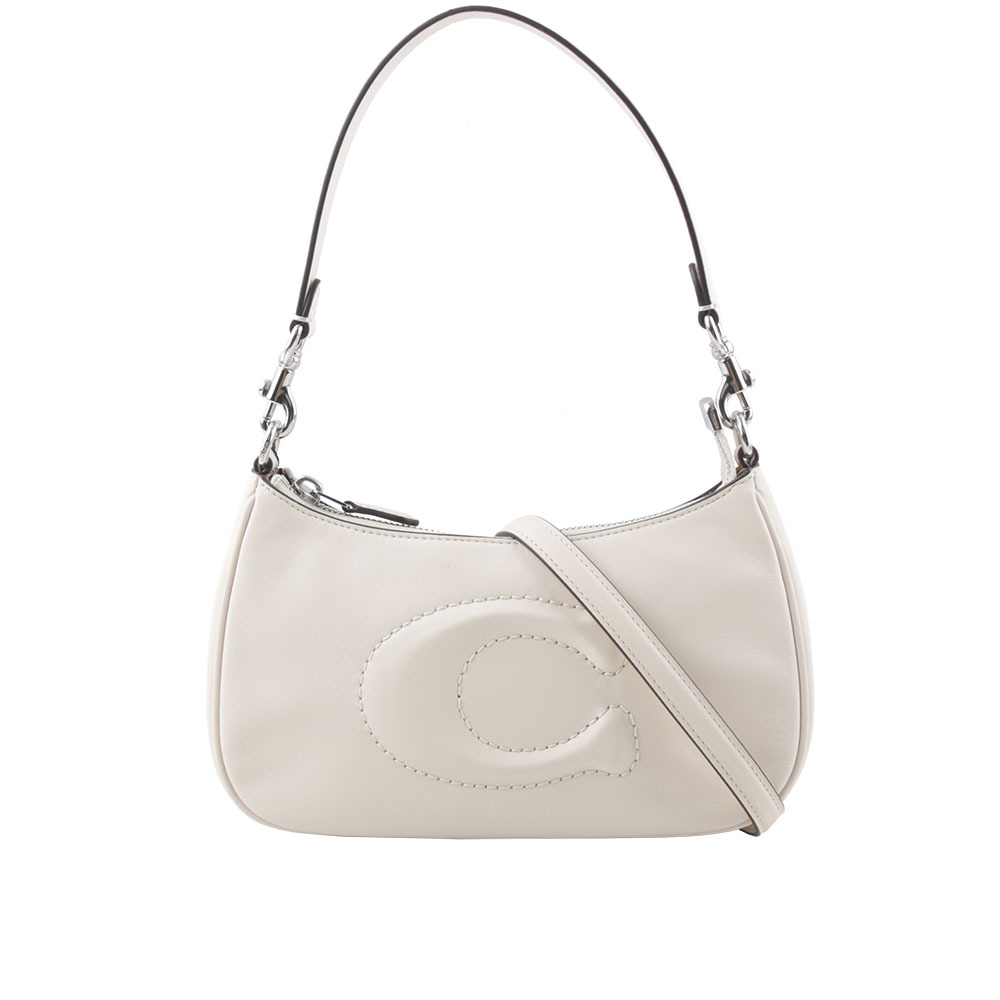 【COACH】Teri 銀釦縫線標誌平滑皮革二用包(白色) CR099 SVHA