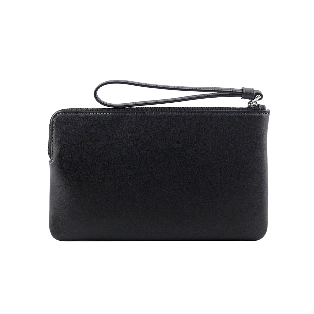 【COACH】C Logo 銀釦縫線標誌平滑皮革大款手拿包(黑色) CR392 SVBK