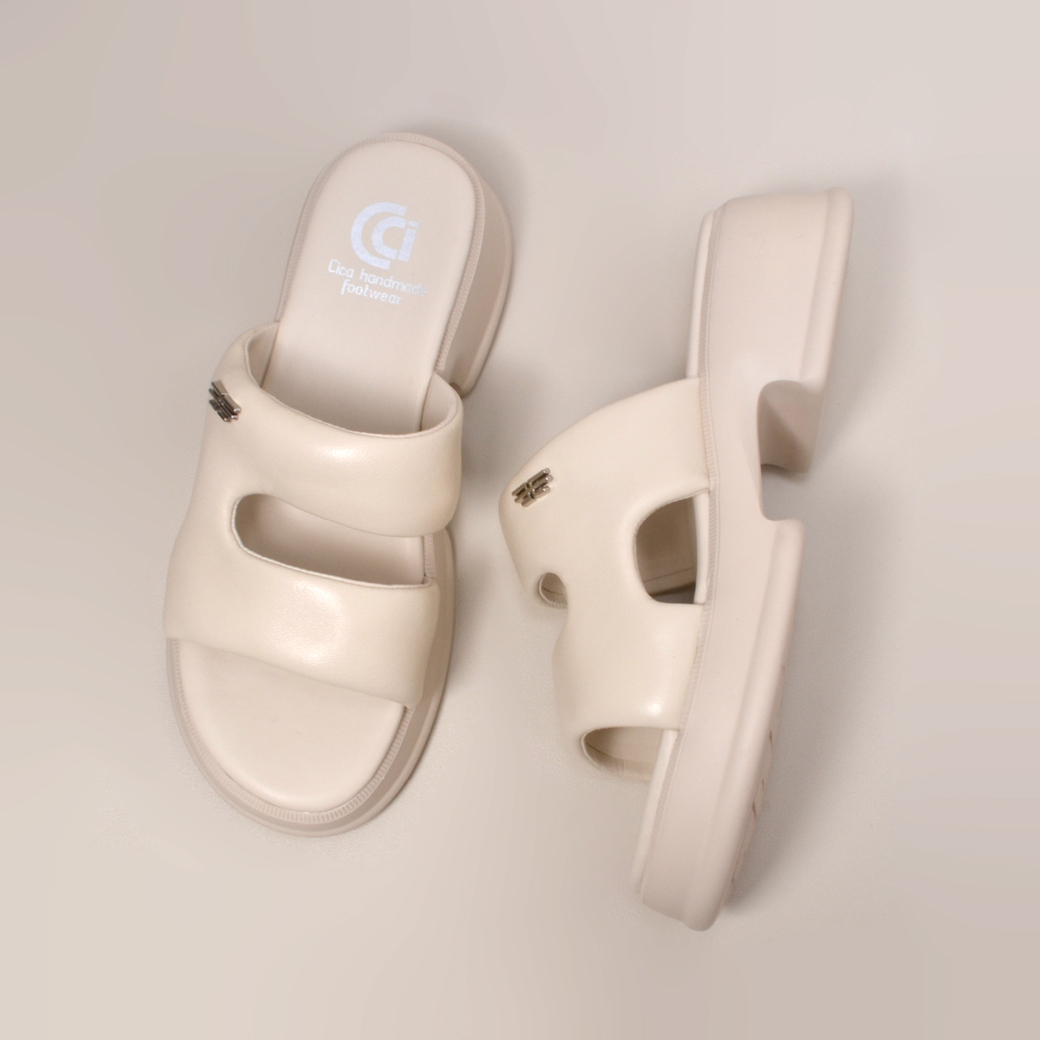 6395 羊皮 厚底涼鞋 米白