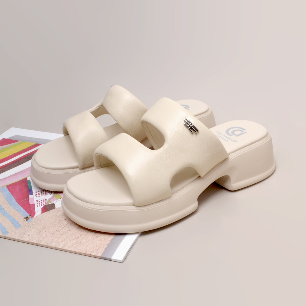 6395 羊皮 厚底涼鞋 米白