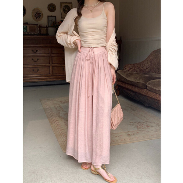 Smooth, breathable, lightweight, high-waisted wide-leg hakama pants [pink] [M-L size] [Contact customer service to confirm size after placing an order]