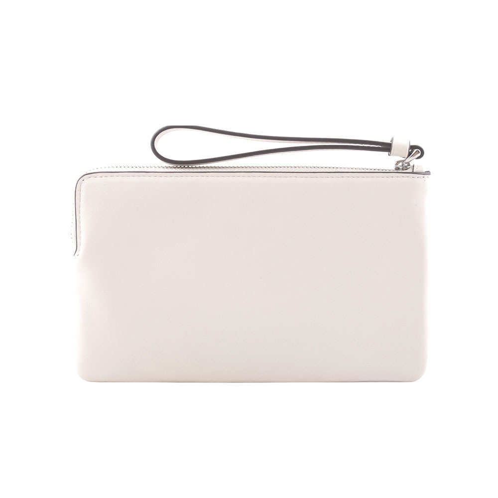 【COACH】C Logo 銀釦縫線標誌平滑皮革大款手拿包(白色) CR392 SVHA