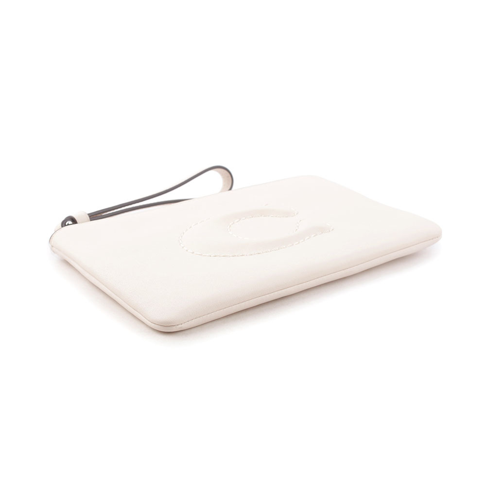 【COACH】C Logo 銀釦縫線標誌平滑皮革大款手拿包(白色) CR392 SVHA