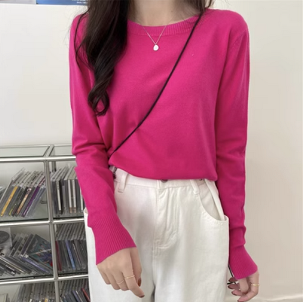 Knitwear women's inner wear with long sleeves loose and thin gentle wind (rose) ( size: one size)