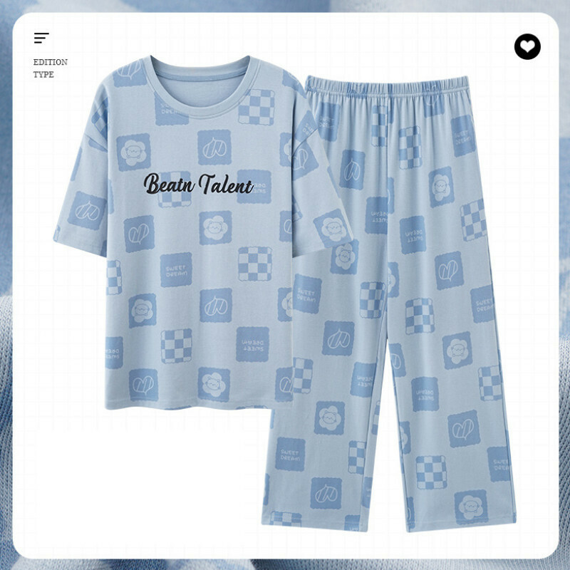 激抵短袖八分褲圓領睡衣套裝【M-XXL碼 AM-25283】【下單后聯絡客服確認發貨尺碼】