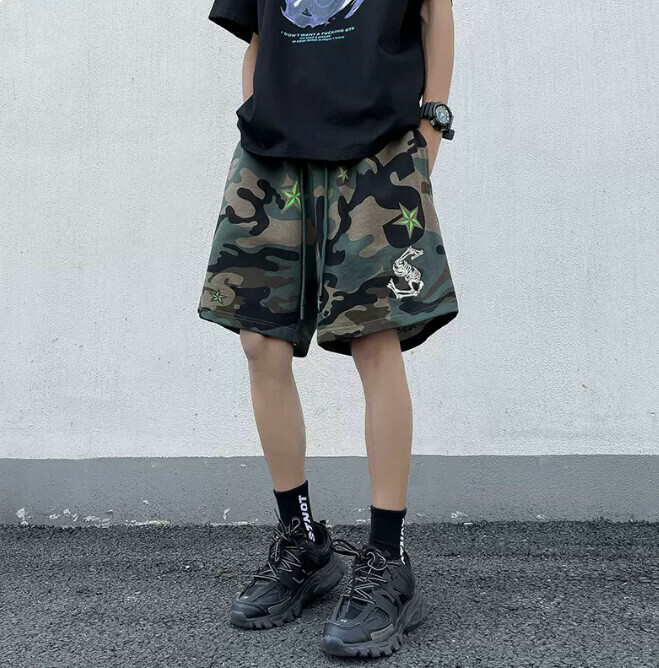 激抵刺繡寬鬆短褲（迷彩色M-2XL）（下單后聯繫客服確認發貨尺碼）