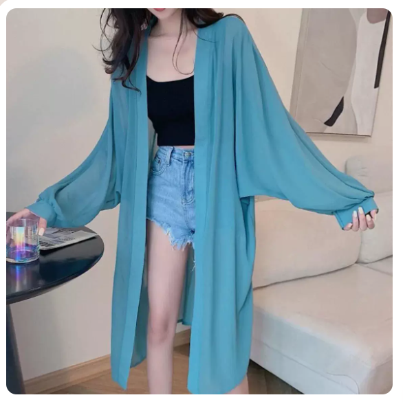 Thin long-sleeved loose sunscreen shirt (blue size: S-3XL) (please contact customer service to confirm the shipping size after placing an order)