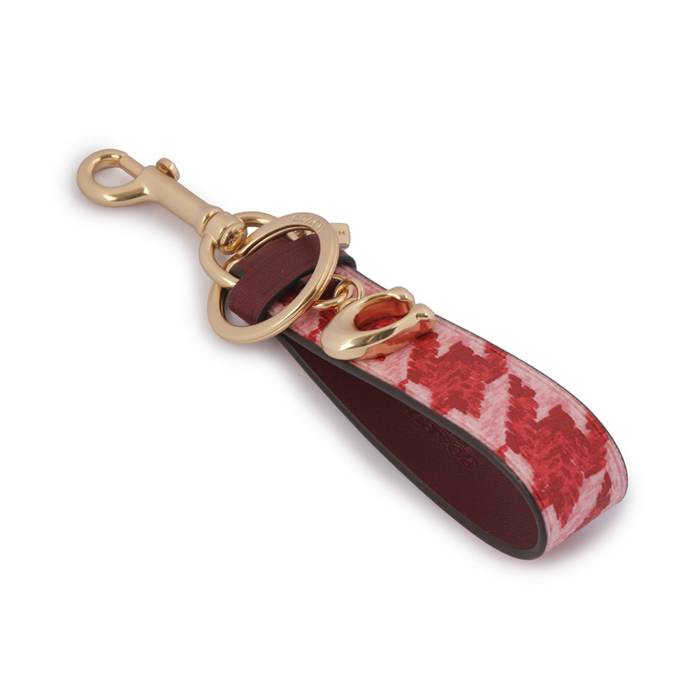 【COACH】Loop 千鳥格塗層帆布吊飾/鑰匙圈(紅色/粉色) CK069 IMVRY