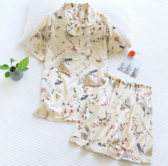 Spring and Summer Short Sleeve Shorts Cardigan Pajama Set (ZHY National Style Asuka Cotton Silk) [M-XL Size] [Contact Customer Service to Confirm Shipping Size after Placing an Order]