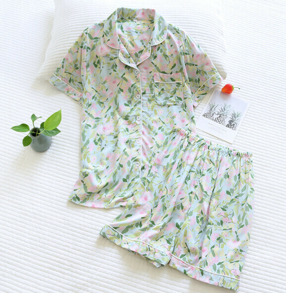 Spring and Summer Short Sleeve Shorts Cardigan Pajama Set (ZHY Wizard of Oz Cotton Silk) [M-XL Size] [Contact Customer Service to Confirm Shipping Size after Placing an Order]