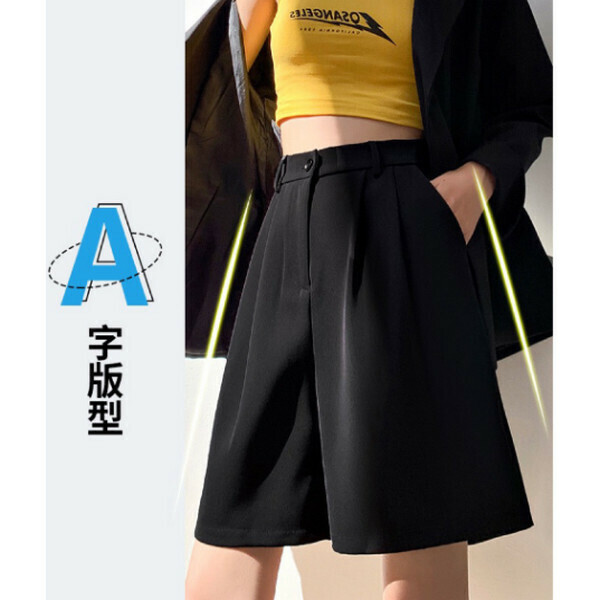 Edging one-button ice silk suit five-point shorts [black] [M-2XL size] [Contact customer service to confirm size after placing an order]