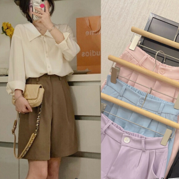 Hemming one-button ice silk suit five-point shorts [khaki] [M-2XL size] [contact customer service to confirm size after placing an order]