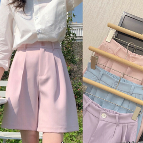 Edging one-button ice silk suit five-point shorts [pink] [M-2XL size] [Contact customer service to confirm size after placing an order]
