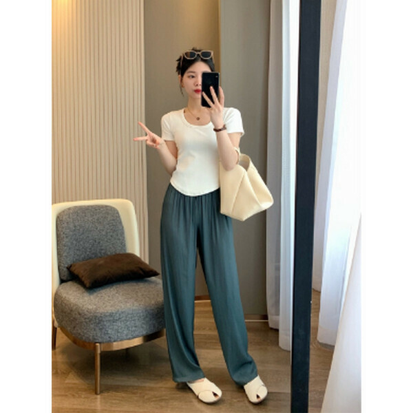 Cool and light drape wide-leg pants in summer [Onyx Blue] [M-L size] [Contact customer service to confirm size after placing an order]