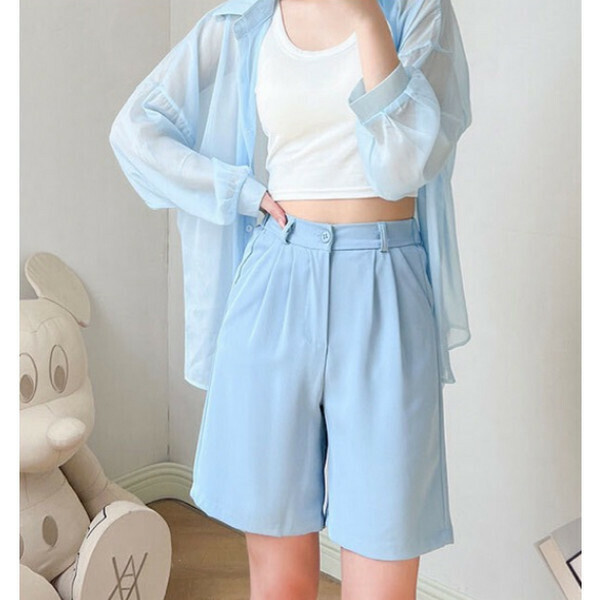 Edging one-button ice silk suit five-point shorts [blue] [M-2XL size] [Contact customer service to confirm size after placing an order]