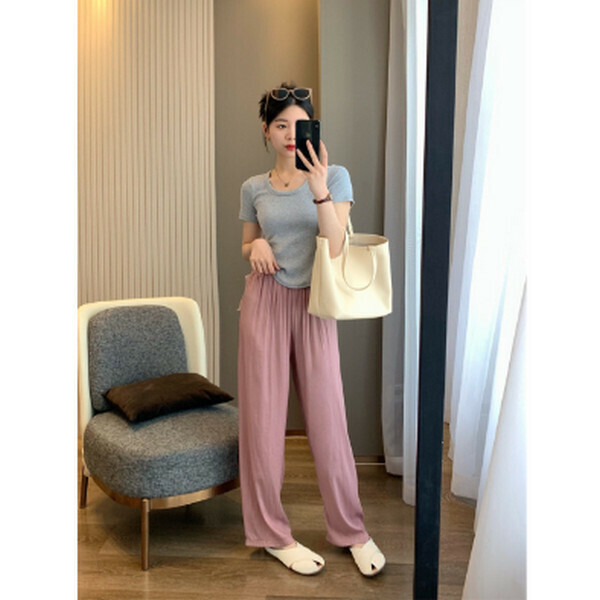 Cool and light drape wide-leg pants in summer [pink] [M-L size] [Contact customer service to confirm size after placing an order]
