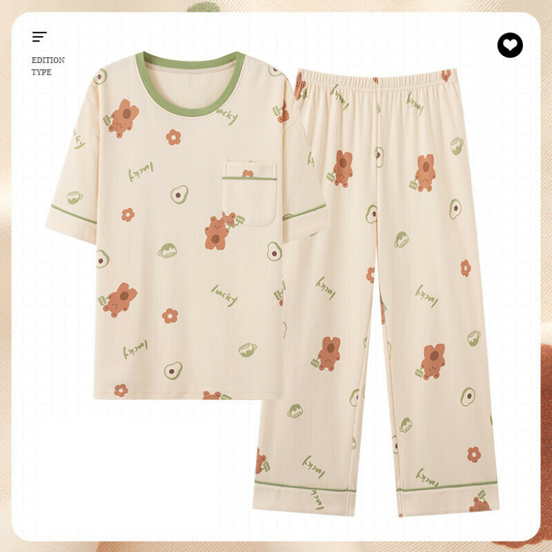 熱賣短袖八分褲圓領睡衣套裝【M-XXL碼 AM-25289】【下單后聯絡客服確認發貨尺碼】