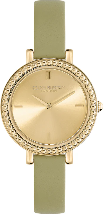 萬年鐘錶 -  Olivia Burton  藝術時尚  復古串珠錶框鼠尾草綠皮革錶帶女錶 24000164 錶徑30MM