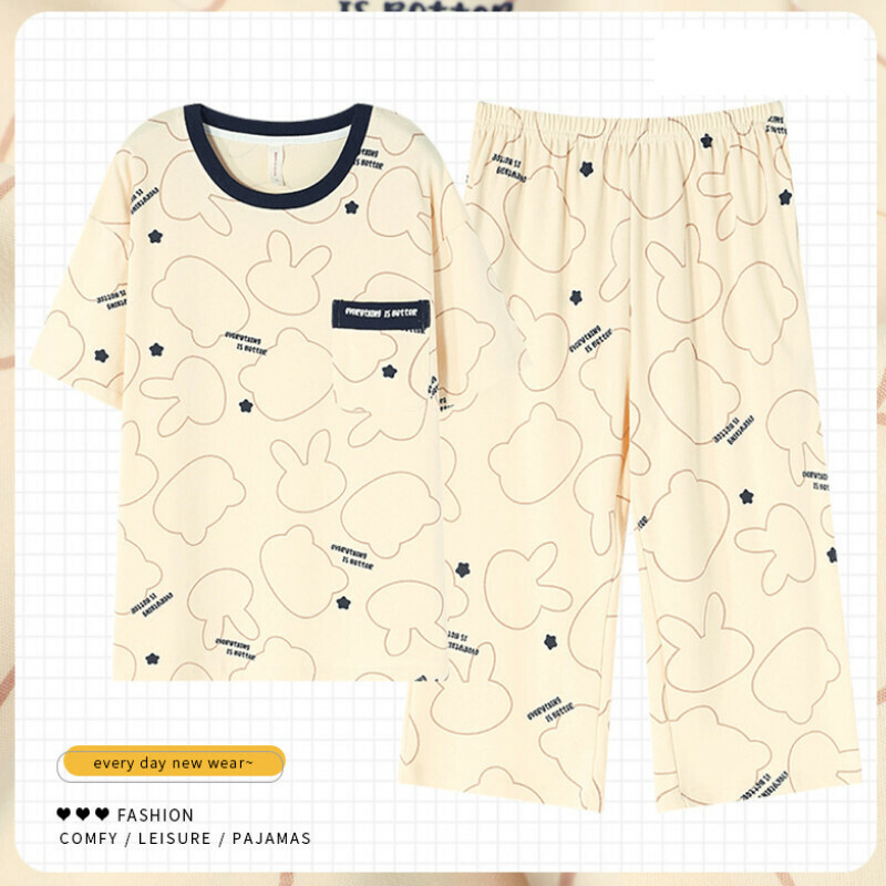 熱賣短袖七分褲圓領睡衣套裝【M-XXXL碼 ZY-8665】【下單后聯絡客服確認發貨尺碼】