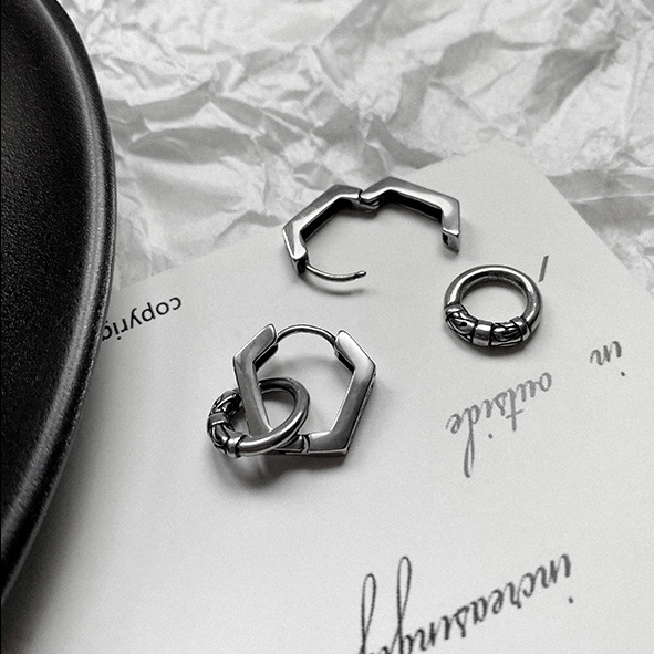 【ACGY12】復古花紋雙環幾何設計耳環