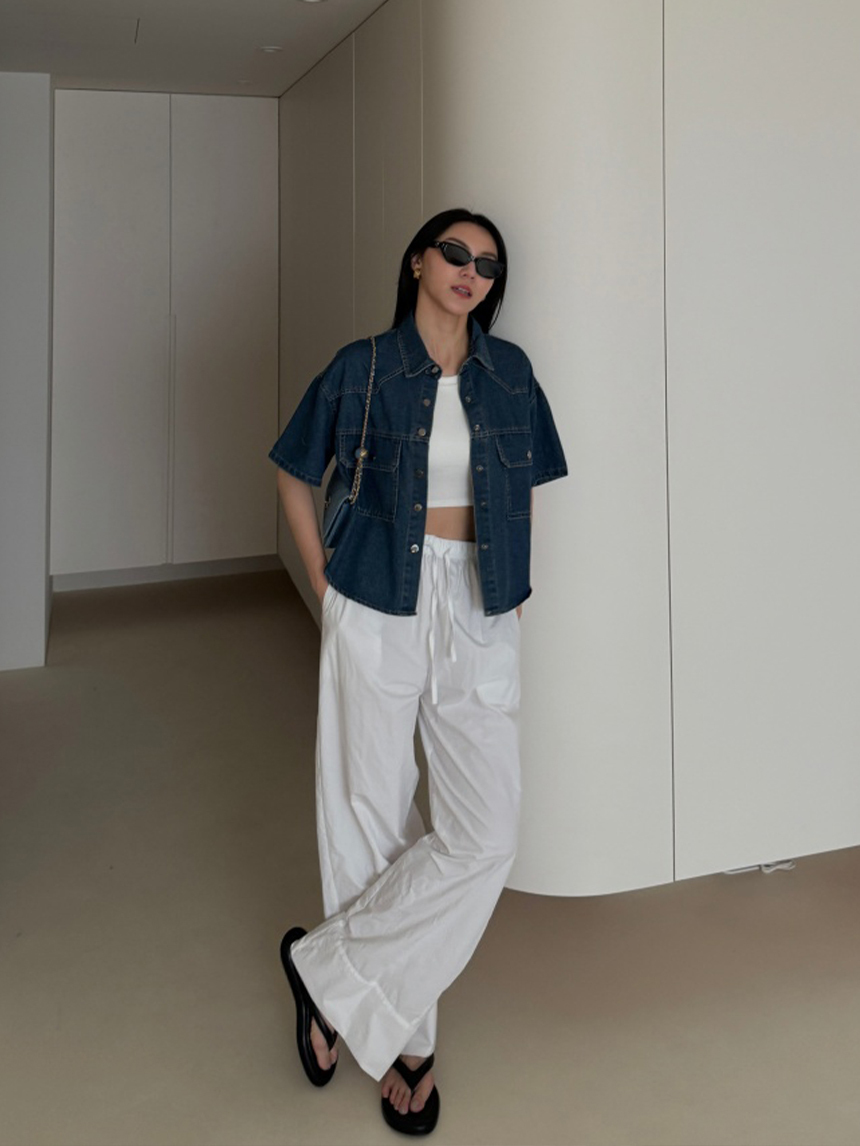 短版短袖牛仔襯衫*2色