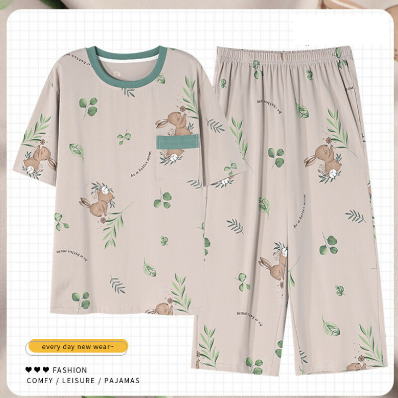 熱賣短袖七分褲圓領睡衣套裝【M-XXXL碼 ZY-8667】【下單后聯絡客服確認發貨尺碼】