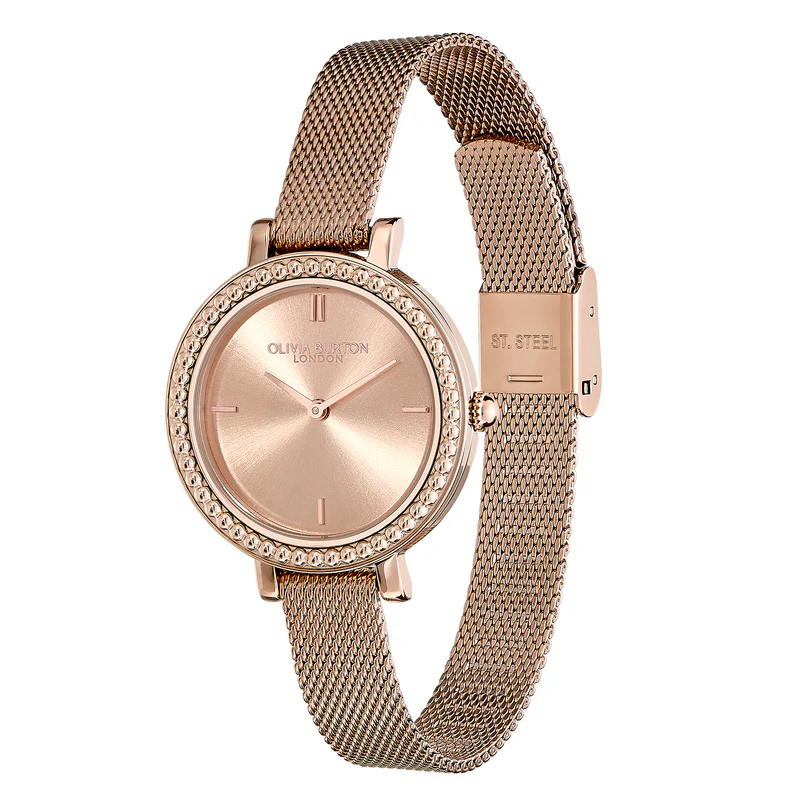 萬年鐘錶 -  Olivia Burton  藝術時尚  復古串珠錶框玫瑰金米蘭錶帶女錶 24000162 錶徑30MM
