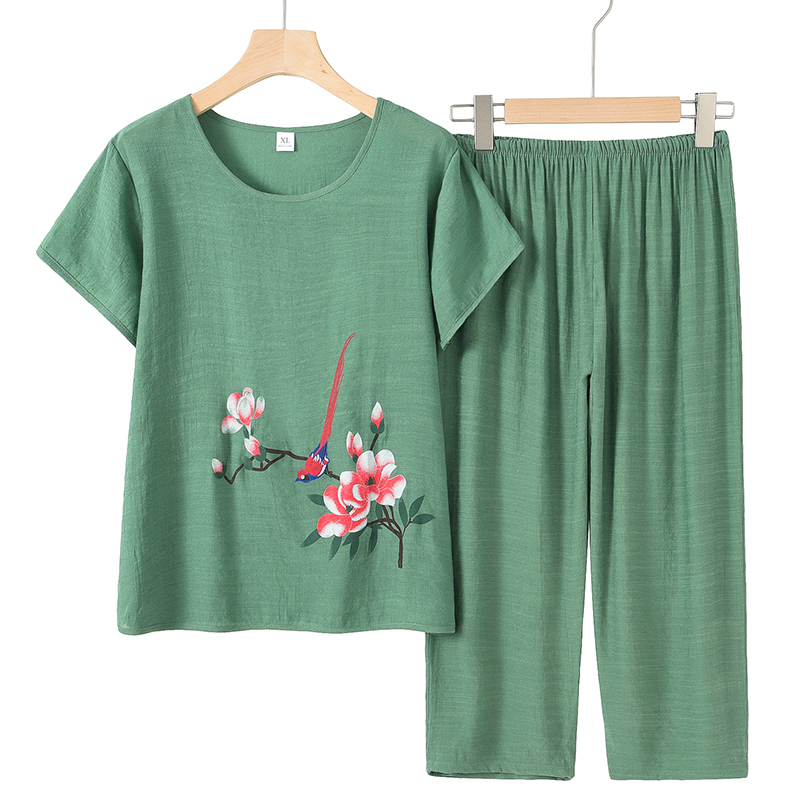 Seniors Short Sleeve Set (XL-4XL Green) [Please contact customer service to confirm the shipping size after placing an order]