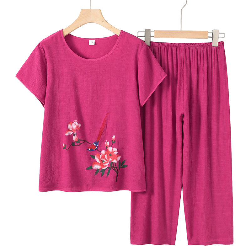 Seniors Short Sleeve Set (XL-4XL Rose Red) [Please contact customer service to confirm the shipping size after placing an order]