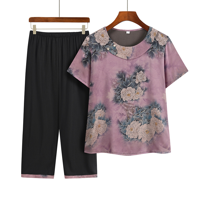 Middle-aged and elderly mom short sleeve set (XL-4XL size 1 color) [After placing an order, please contact customer service to confirm the shipping size]
