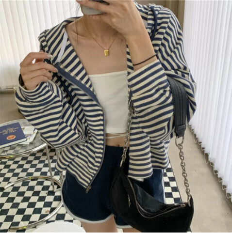 熱賣條紋連帽女衛衣（藍色M-XL下單後聯絡客服確認發貨尺碼）#