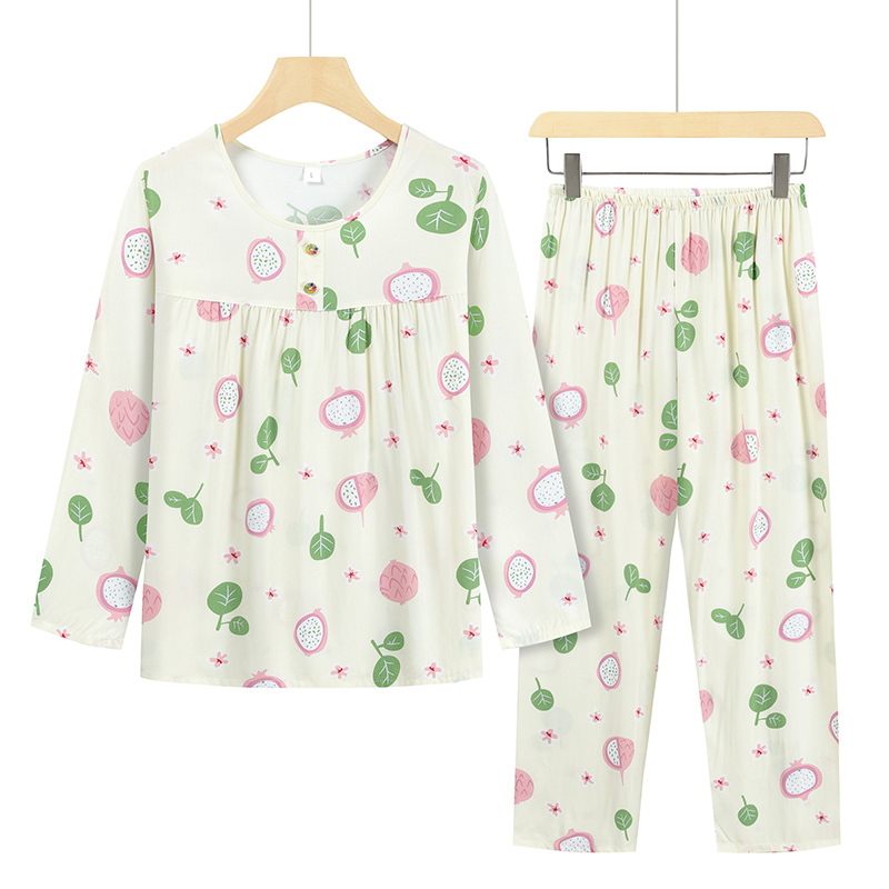 Middle-aged and elderly home sleeve set (L-2XL light yellow dragon fruit) [Please contact customer service to confirm the shipping size after placing an order]